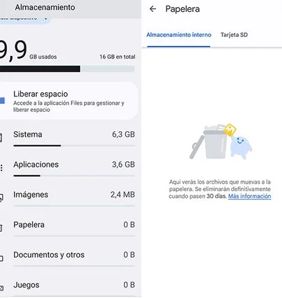 donde esta la papelera reciclaje android ubicala